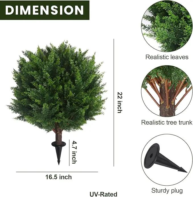 22''T Artificial Cedar Topiary Ball Tree 2 Pack, Outdoors Artificial Shrubs Faux Plants Uv Rated Perfect for Outdoor, Indoor - Easy to Install. by GreenHaven Gardens