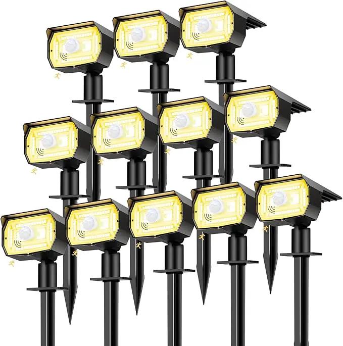 nipify 12 Pack Solar Spot Lights Outdoor Motion Sensor with 3 Modes,Solar Spotlights Outdoor Waterproof 2-in-1 Auto On/Off Solar Landscape Lighting for Outside Yard Wall Garden Pathway, Warm White by GreenHaven Gardens