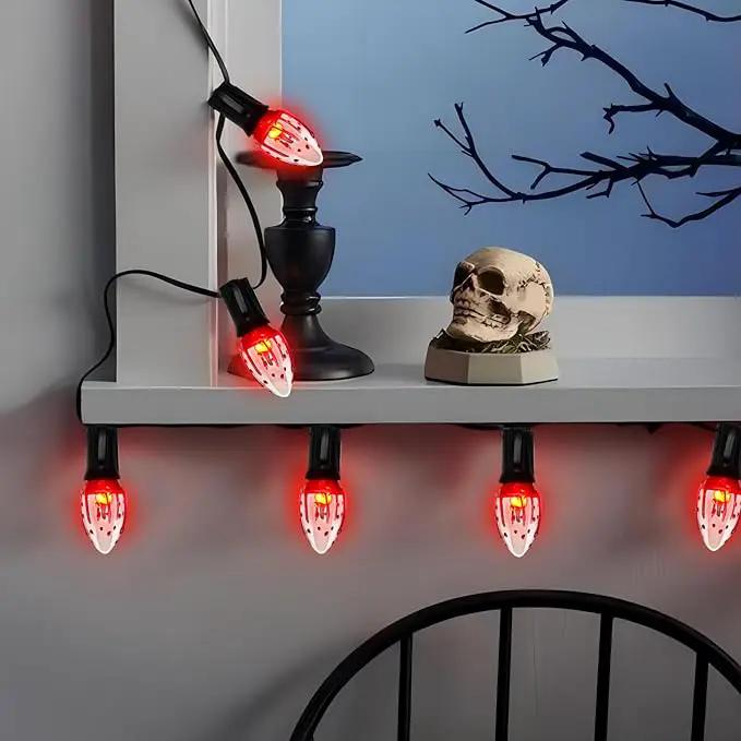 C9 Halloween Pathway Lights Outdoor, 38Ft Halloween Blood Teardrop Pathway String Lights with 25 C9 Flicker Flame Lights, Halloween Decoration Walkway Lights for Outdoor Pathways Gardens and Yards by GreenHaven Gardens