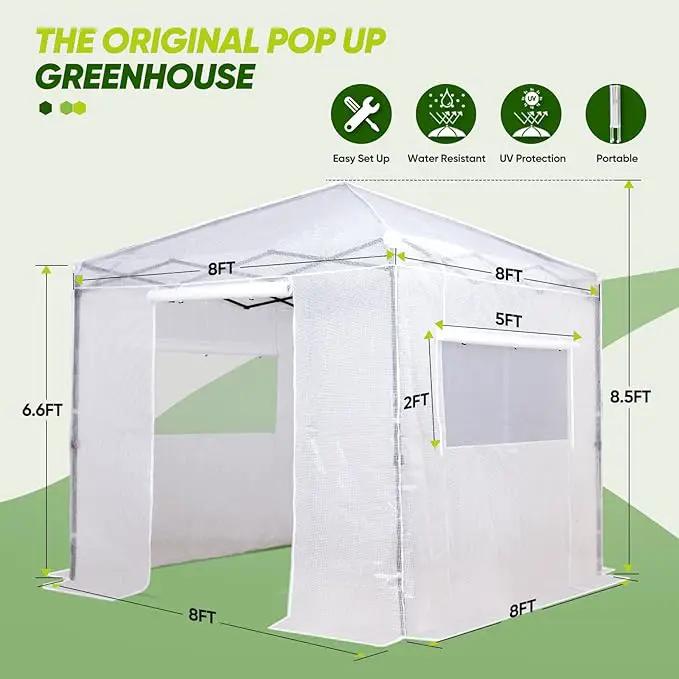 EAGLE PEAK 8x8 Portable Walk-in Greenhouse, Pop-up Indoor Outdoor Garden Green House, Zippered Doors and Windows, PE Cover, White by GreenHaven Gardens