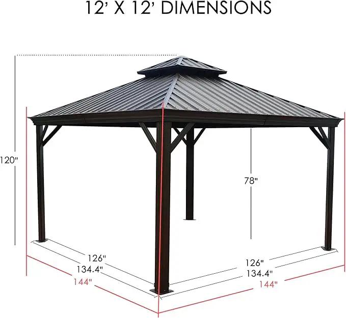 Kozyard Alexander 12' X 12' Aluminum Hardtop Gazebo with Galvanized Steel Double Roof Canopy, Curtain and Netting, Permanent Gazebo Pavilion for Patio, Backyard, Deck, Lawn (Gray) by GreenHaven Gardens