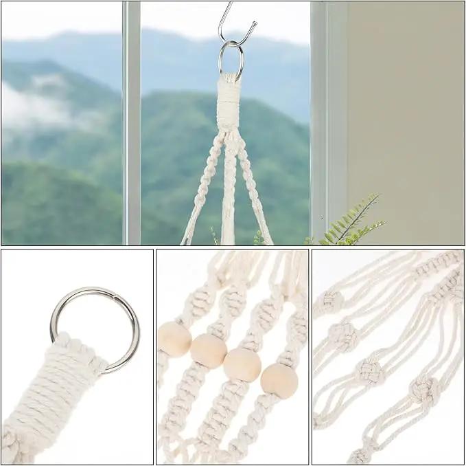 Macrame Plant Hanger Indoor, 2 Pack Boho Decor Hanging Plant Holder Hanging Planters for Indoor Plants Window Plant Hanger Flower Pot Hanging Basket with Wood Beads and Metal Hook Rings Ivory 20 Inch by GreenHaven Gardens