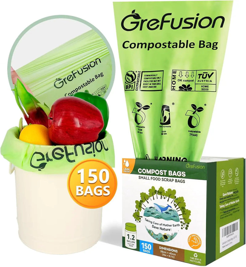 Compostable Trash Bags for Kitchen Compost Bin 1.2 Gallon,150 Count,Compost Bags Small for Food Scrap Waste Bags for Countertop Bin Certified by BPI,ASTM D6400 and OK Compost by GreenHaven Gardens
