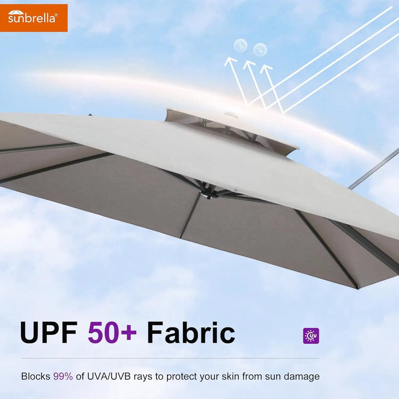 PURPLE LEAF Patio Umbrella 12FT Outdoor Double Top Large Offset Hanging Cantilever Umbrella 360° Rotation Square Umbrella for Garden Deck Pool Backyard Cast Ash by GreenHaven Gardens