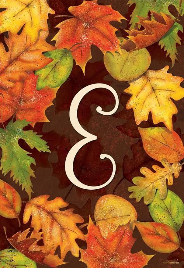Briarwood Lane Fall Leaves Monogram Letter E Garden Flag by GreenHaven Gardens
