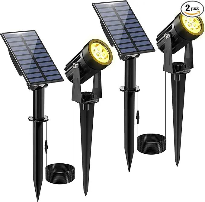 Solar Spot Lights Outdoor, 2 Pack Solar Landscape Spotlights IP65 Waterproof 9.8ft Cable, Auto On/Off Outdoor Wall Lights for Garden Yard Driveway Porch Walkway Pool (3000K Warm White) by GreenHaven Gardens