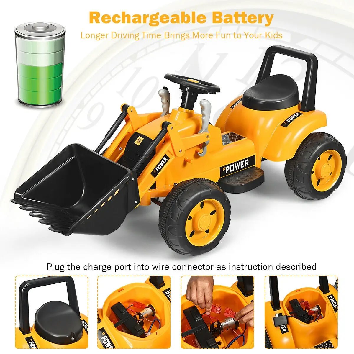 Kids Ride On Excavator Digger 6V Battery Powered Tractor-Yellow by DirectDeals