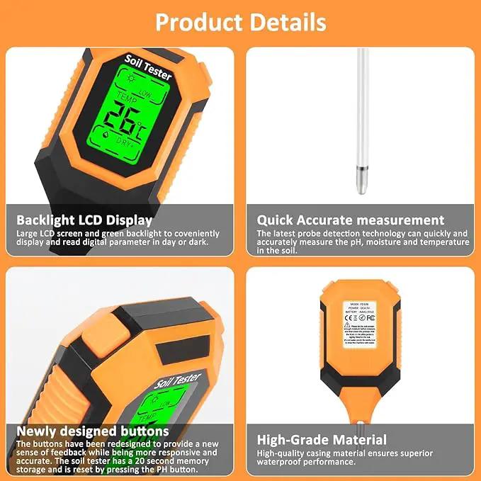 4-in-1 Soil Moisture Meter Digital PH Meter/Soil Moisture/Plant Temperature/Sunlight Intensity, Backlight LCD Display, Soil Test Meter for Garden, Lawn, Plant Care, Farm and Indoor Outdoor Plants by GreenHaven Gardens