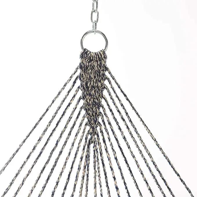 Hatteras Hammocks Deluxe Navy Oatmeal Heirloom Tweed Duracord Rope Hammock with Free Extension Chains & Tree Hooks, Handcrafted in The USA, 450 LB Weight Capacity, 13 ft. x 60 in by GreenHaven Gardens