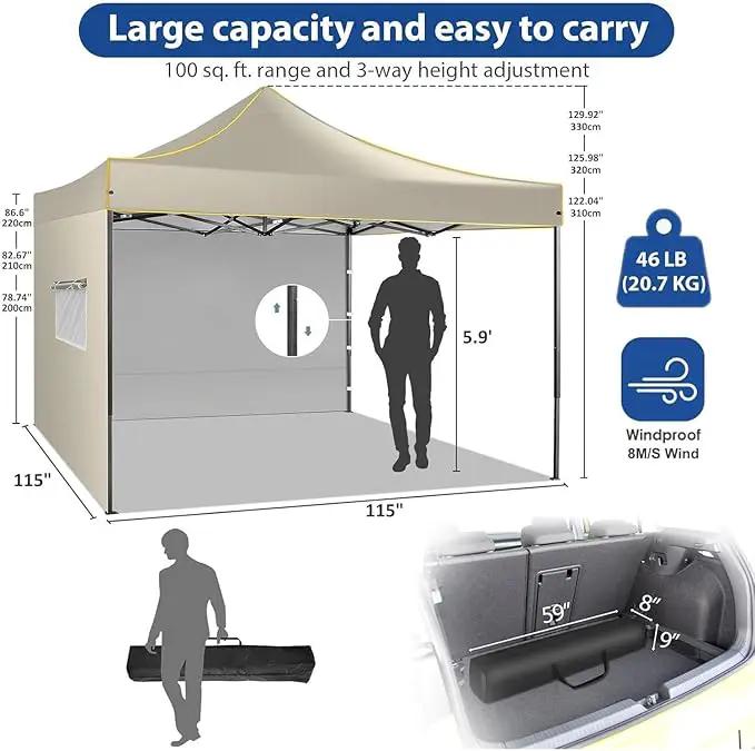 COBIZI 10x10 Heavy Duty Pop up Canopy with 4 Removable Sidewalls, Canopy Tent with Portable Bag, Ez Pop up Tent Commercial Gazebo Waterproof Sunshade for All Weather Party Camp Stall Patio,Khaki by GreenHaven Gardens