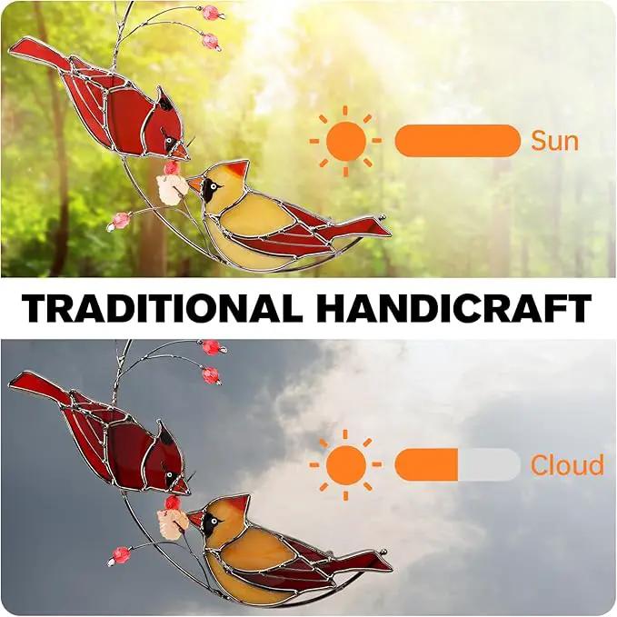 Cardinal Suncatcher Stained Glass for Window Hangings, Red Birds Suncatchers for Windows, Cardinal Sun Catcher Gifts for Women,Best Gift for Christmas,Memorial Gifts for Loss of Loved One by GreenHaven Gardens