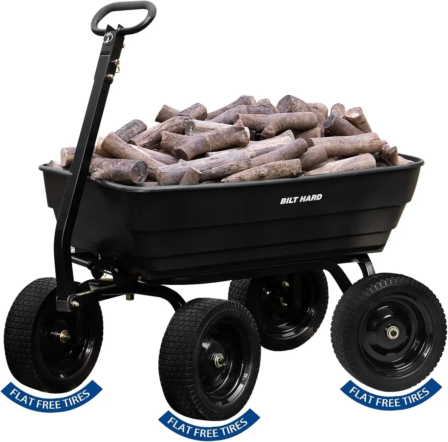 BILT HARD 1200 lbs Poly Garden Dump Cart with No Flat Tires, Quick Release, 2-in-1 Convertible Handle, 7 Cu Ft Dump Wagon Heavy Duty for Yard, Outdoor by GreenHaven Gardens