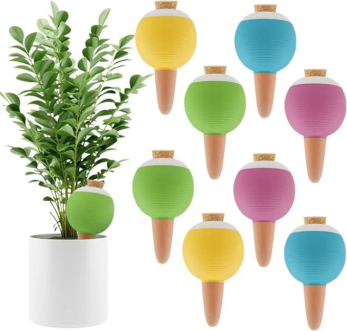 Kalolary 8Pcs Plant Watering Globes, Large Terracotta Automatic Watering Stake Devices with Wooden Stopper for Pots, Planters, Indoor, Outdoor by GreenHaven Gardens