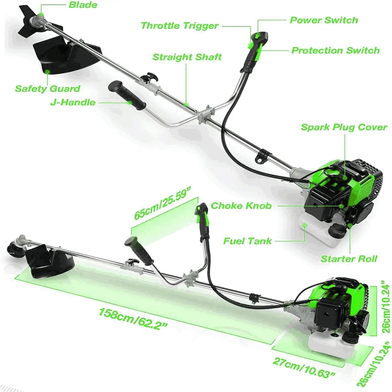 Homdox 4 in 1 Gas Brush Cutter, 58cc 2-Cycle Gas Weed Eater, String Trimmer and Weed Wacker Trimmer for Lawn and Garden Care Trimming, Green by GreenHaven Gardens