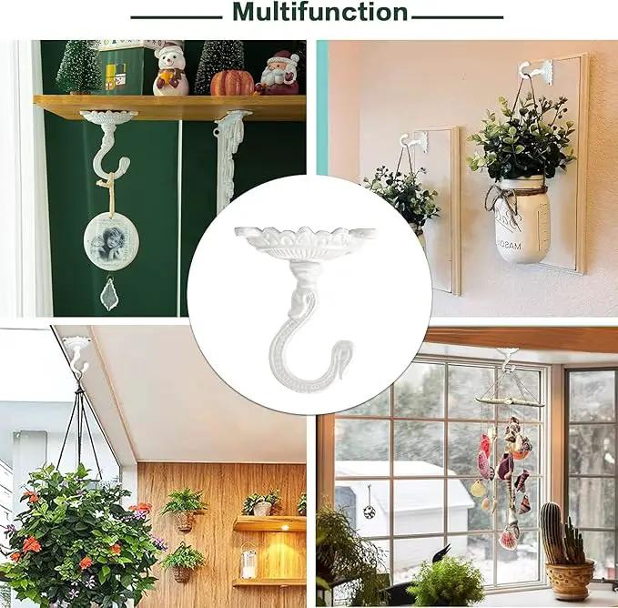 Sungmor Heavy Duty Ceiling Hooks for Hanging Plants, 2PC White 3.5x3.9Inch Large Cast Iron Ceiling Hooks, Antique Decorative Ceiling Swag Hooks for Hanging Planter Chandelier Wind Chime Lantern Hanger by GreenHaven Gardens