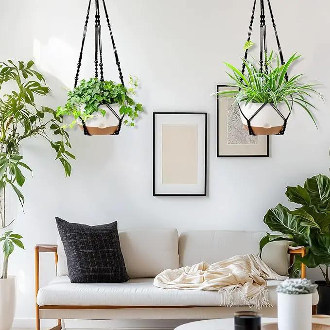 Hanging Planter Self Watering 10 Inch, 2 Pack Indoor Outdoor Hanging Baskets, Hanging Flower Pots with Drainage Hole & 2 Kinds of Plant Hangers for Garden Home Decor(Black Hanger by GreenHaven Gardens