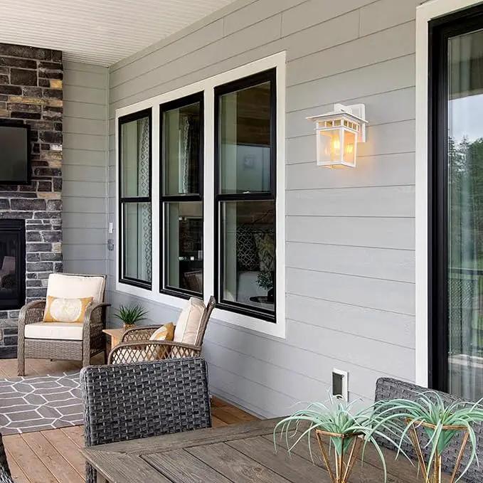 Outdoor Wall Lantern, Exterior Lighting Fixtures Wall Mount, 2 Pack White Outdoor Sconces with Seeded Glass, Exterior Porch/Patio Lights for House Front Door Garage by GreenHaven Gardens