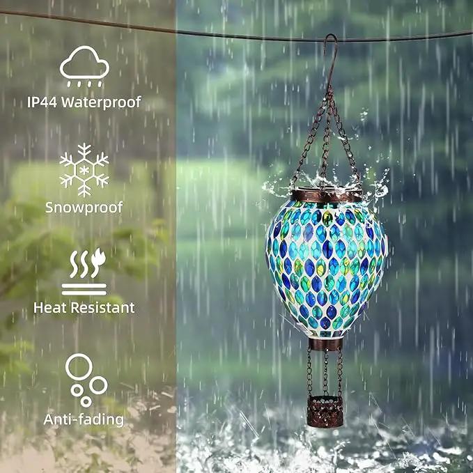 VOREEN Hot Air Balloon Solar Lantern, Mosaic Solar Outdoor Hanging Wind Light, Waterproof, Patio Festive Decor, Easter Gifts for Mom Father Grandma, Blue by GreenHaven Gardens