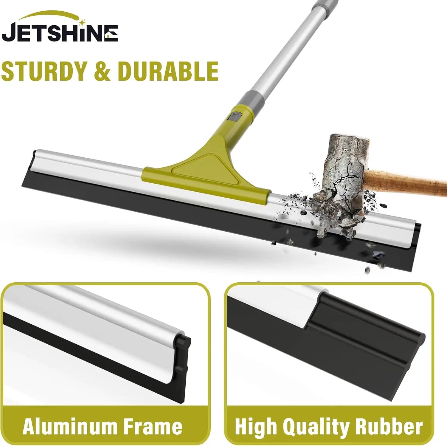 60'' Floor Squeegee Heavy Duty Scrubber with Telescopic Pole, Long Handle Squeegee for Floor with Rubber Blade, Broom for Concrete Floor Shower Tile Glass Pool Garage -17in by GreenHaven Gardens