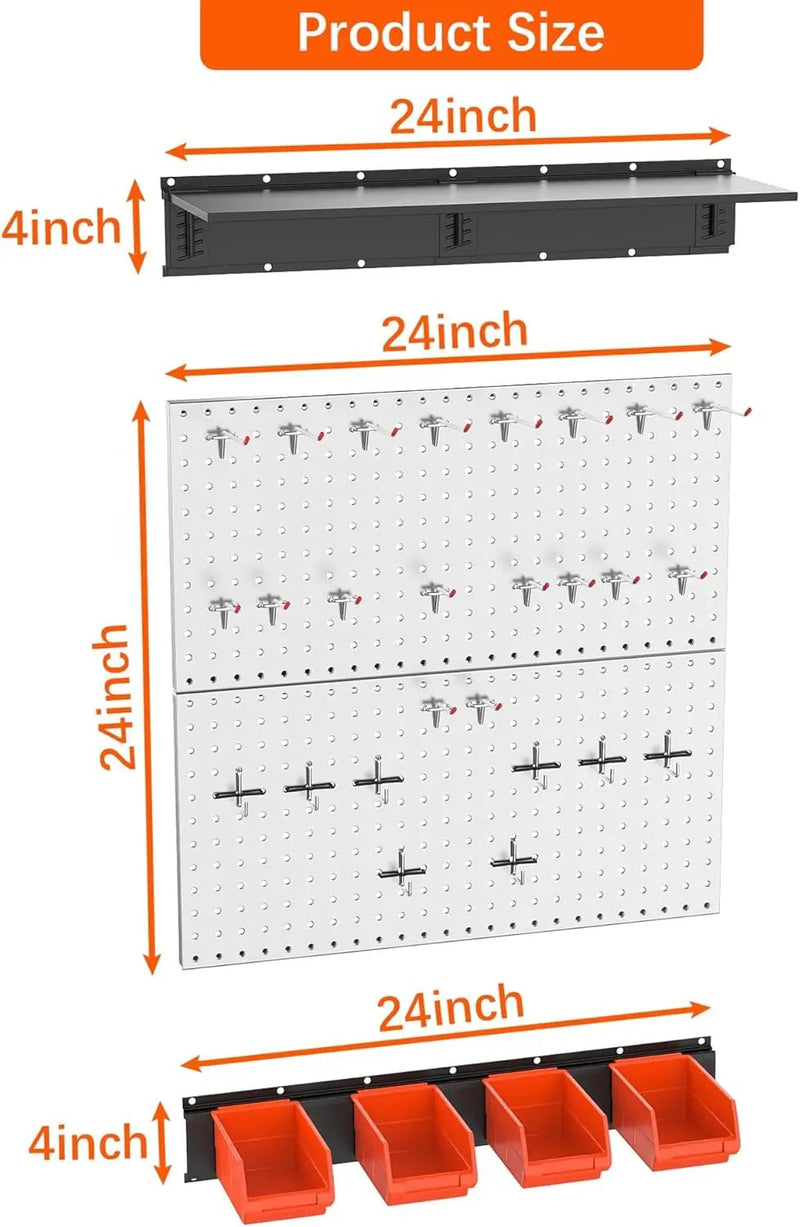 TORACK 69PCS Metal Pegboard with Accessoreis for Garage Wall, Tool Organizer Pegboard with Hooks, Wall Mounted Bins/Shelf, Tool Storage Peg Board for Wall(Grey) by GreenHaven Gardens