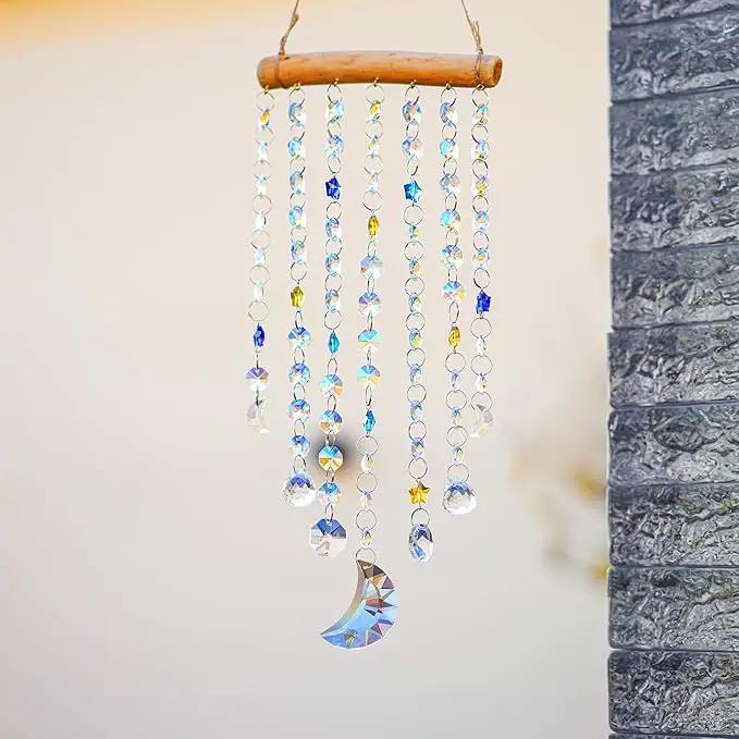 Crystal Moon Star Prism Suncatcher Rainbow Maker Pendant Window Garden Hanging Decoration Ornament Crystal Wind Chimes by GreenHaven Gardens