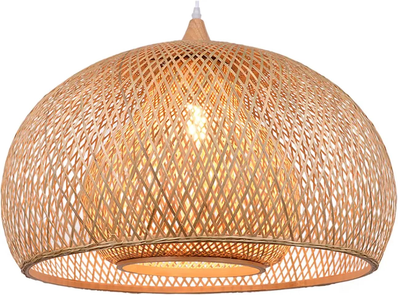 Arturesthome 1 Light Weaving Bamboo Pendant Light for Kitchen Island,17.6" Wicker Chandelier,Handmade Woven Hanging Ceiling Light for Living Room Bedroom by GreenHaven Gardens
