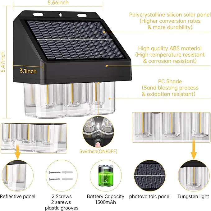 AOSEA Solar Fence Lights Waterproof, Deck Lights Solar Powered with Tungsten Bulbs, Solar Outdoor Lights for Garden Decor, Yard, Patio, Fence, 4 Pack (Warm White), Black, WL-L-003B-4PACK-24 by GreenHaven Gardens