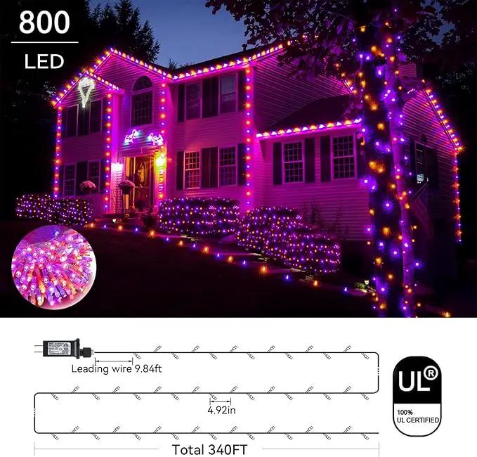 Purple and Orange Halloween Lights, 800LED 330FT String Lights 8 Modes Timer Plug in Waterproof Indoor Outdoor Christmas for Garden Party Decoration, JT-EL/FC300V0200 by GreenHaven Gardens