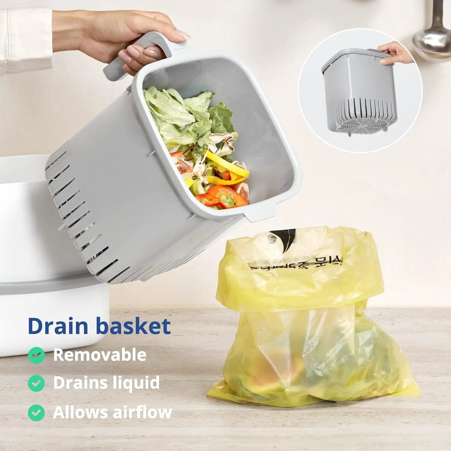 Blue Ginkgo Kitchen Compost Bin [5L / 1.32 GAL] – Filter-Free, Odor-Tight Countertop Food Waste Pail with Handles (Made in Korea, Green) by GreenHaven Gardens