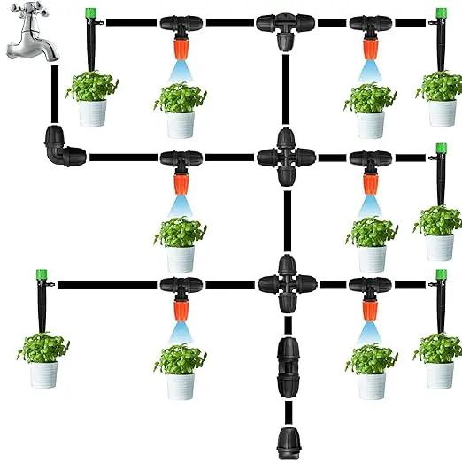 Upgraded 1/4" Drip Irrigation Fittings：60 Pieces Set-15 Couplings 15 Tees 5 Crosses 10 Elbows 10 End Plugs 5 Micro Dripper, Leak Free Barbed Locked Connectors for 1/4 Inch Irrigation Tubing by GreenHaven Gardens