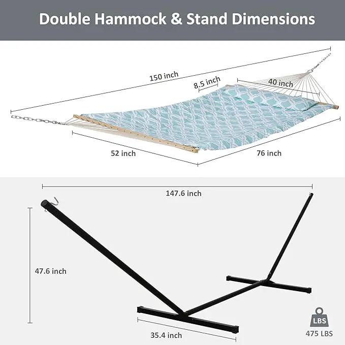 SUNCREAT Patio Hammock with Stand Included, Portable Double Hammock with Stand, Green Pattern by GreenHaven Gardens
