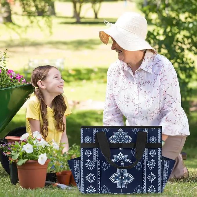 Westward Floral Gardening Tool Bag,Heavy Duty Garden Tote Bag,Portable Oxford Gardening Storage Basket Organizer Handbag with Pockets Handle,Hand Tools Gifts for Outdoor Garden Lawn Yard by GreenHaven Gardens