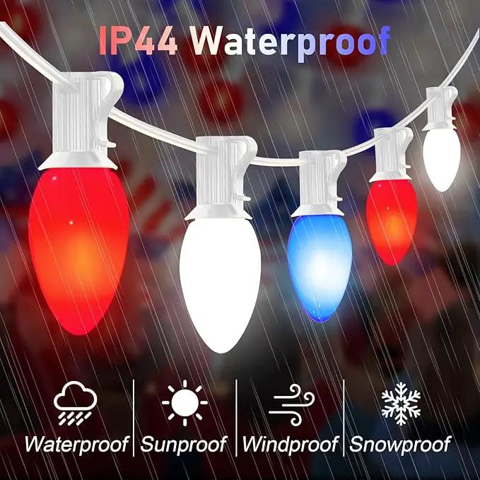 4th of July Decorations Lights, 25Ft C7 Outdoor Red White and Blue String Lights with 27 Shatterproof LED Bulbs, Hanging Patriotic Decorations Light for Indoor Independence Day Patio Garden Backyard by GreenHaven Gardens