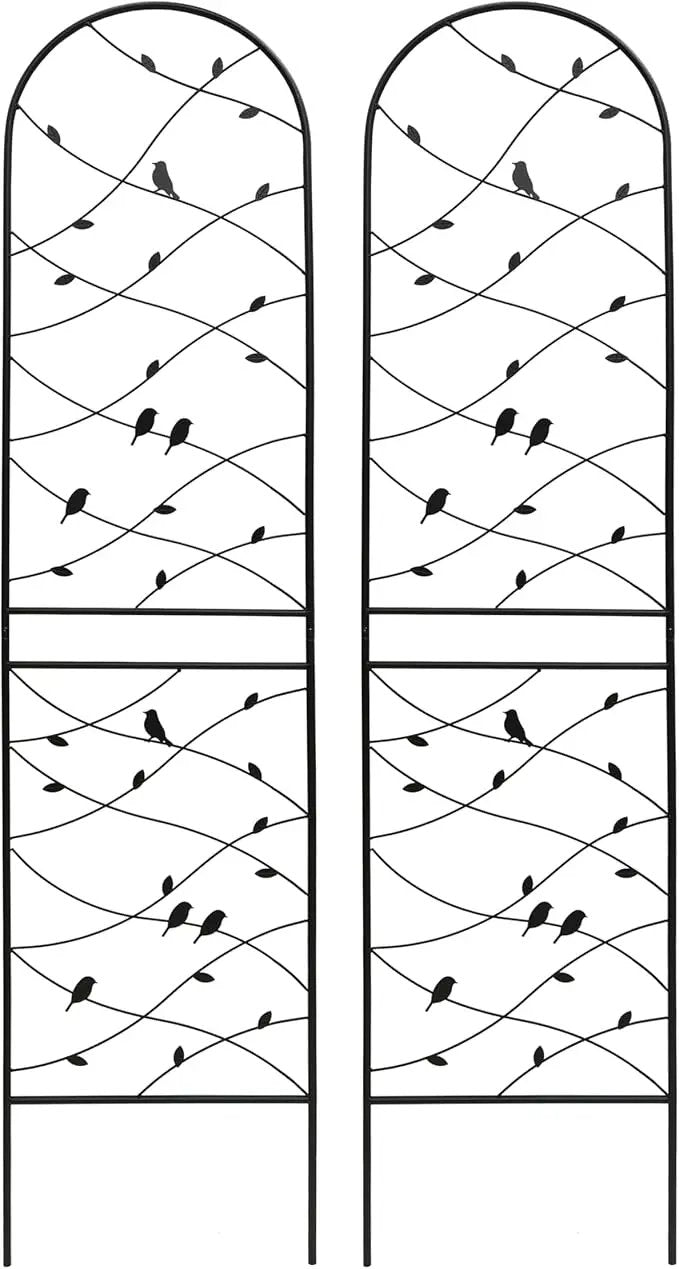 Metal Garden Trellis Rustproof Trellis for Climbing Plants Outdoor Flower Support Bird Deco (Black-2 Pack, 86.7"x19.7") by GreenHaven Gardens