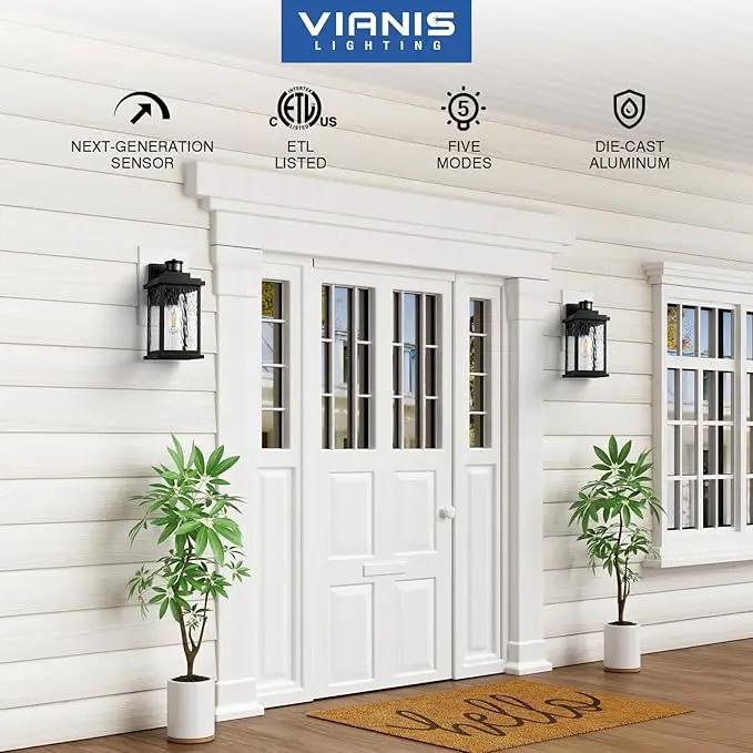 VIANIS Large Advanced Motion Sensor Outdoor Lights, Black Easy-to-Install Dusk to Dawn Outdoor Wall Lights, Aluminum Waterproof Porch Light with Water Glass for Porch, Garden, Front Door by GreenHaven Gardens