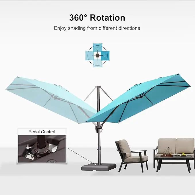 PURPLE LEAF 10 Feet Patio Cantilever Umbrella Square Outdoor Umbrella with 360° Rotation and Aluminum Offset Hanging for Garden Backyard Pool, Turquoise by GreenHaven Gardens