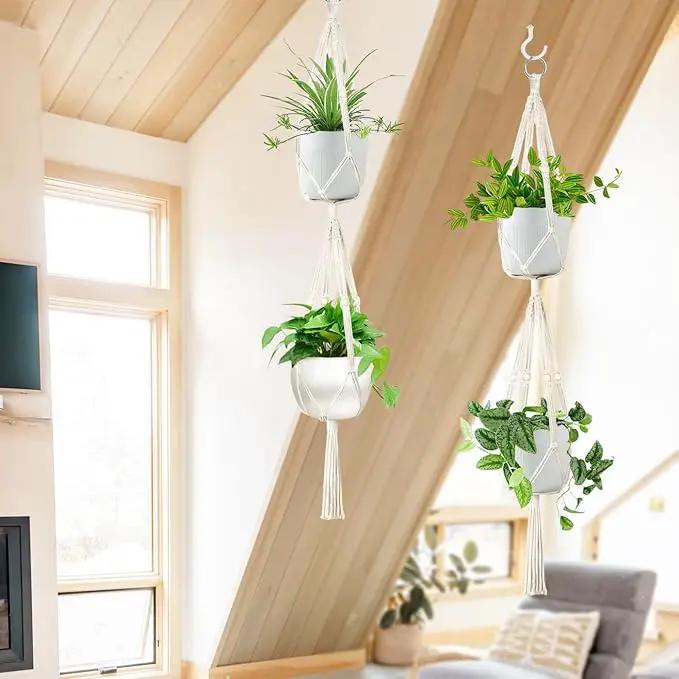 Belit 2 Pack Double Macrame Plant Hangers 2 Tier Hanging Planter Basket Decorative Flower Pot Holder Rope for Indoor Outdoor Home Decor 51 Inch by GreenHaven Gardens