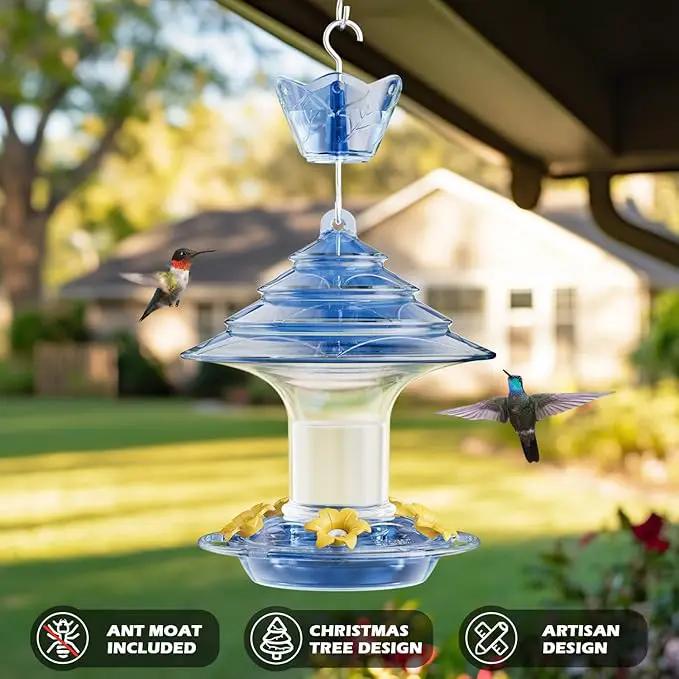 Birdream Hummingbird Feeder for Outdoors Hanging, 20oz Hummingbird Feeders with 5 Bee Guard Feeding Ports & Built-in Ant Moat Brush Leak-Proof for Outside Gifts for Women - Blue by GreenHaven Gardens