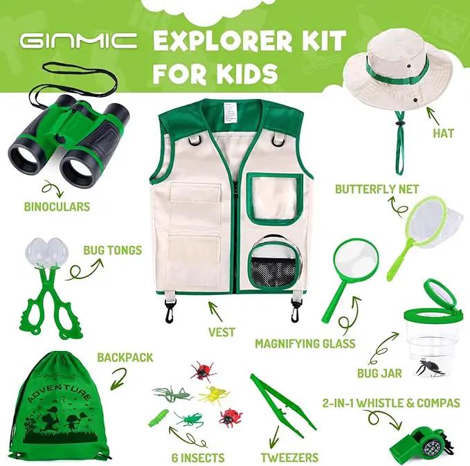 GINMIC Kids Explorer Kit & Bug Catching Kit, 16 Pcs Outdoor Exploration Safari Kit for Kids Camping with Binoculars, Adventure, Hunting, Hiking, Educational Toy Gift for 3-12 Years Old Boys Girls by GreenHaven Gardens