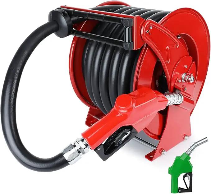 Fuel Hose Reel with Fueling Nozzle, 1" x 50FT Retractable Diesel Hose Reel, 300 PSI Industrial Heavy Duty Auto Swivel Rewind Hose Holder Reels, for Vehicle Tank Truck Trailer Ship by GreenHaven Gardens