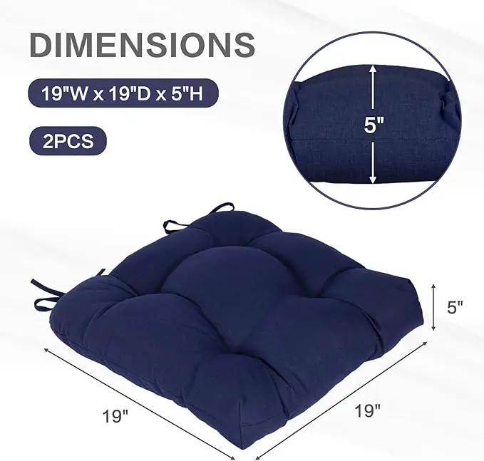 Aoodor 19" x 19" x 5" Tufted Outdoor Chair Cushions, Water Resistant & Fade Resistant Polyester Dining Chair Pads with 2 Straps for Patio Furniture, Set of 2 by GreenHaven Gardens