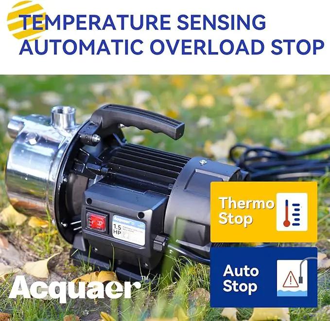 Acquaer 1.5 HP Portable Shallow Well Pump Garden Pump, Stainless Steel, 1210 GPH, 115V Sprinkler Water Transfer Draining Irrigation for Water Removal and Lawn Garden by GreenHaven Gardens