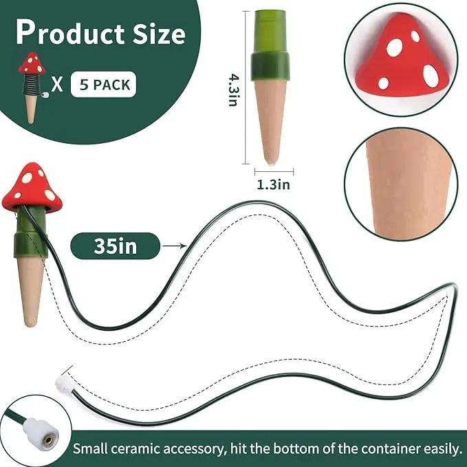 BYDOLL Plant Self-Watering Stakes Automatic Watering Terracotta Spikes for Indoor Outdoor Plants,Houseplant Mushroom Insert Devices for Vacation use,Bonsai Drip Irrigation System (5 Pack) by GreenHaven Gardens