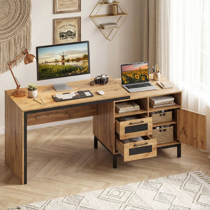 71-Inch Computer Table with Open Compartments and Drawers by DirectDeals