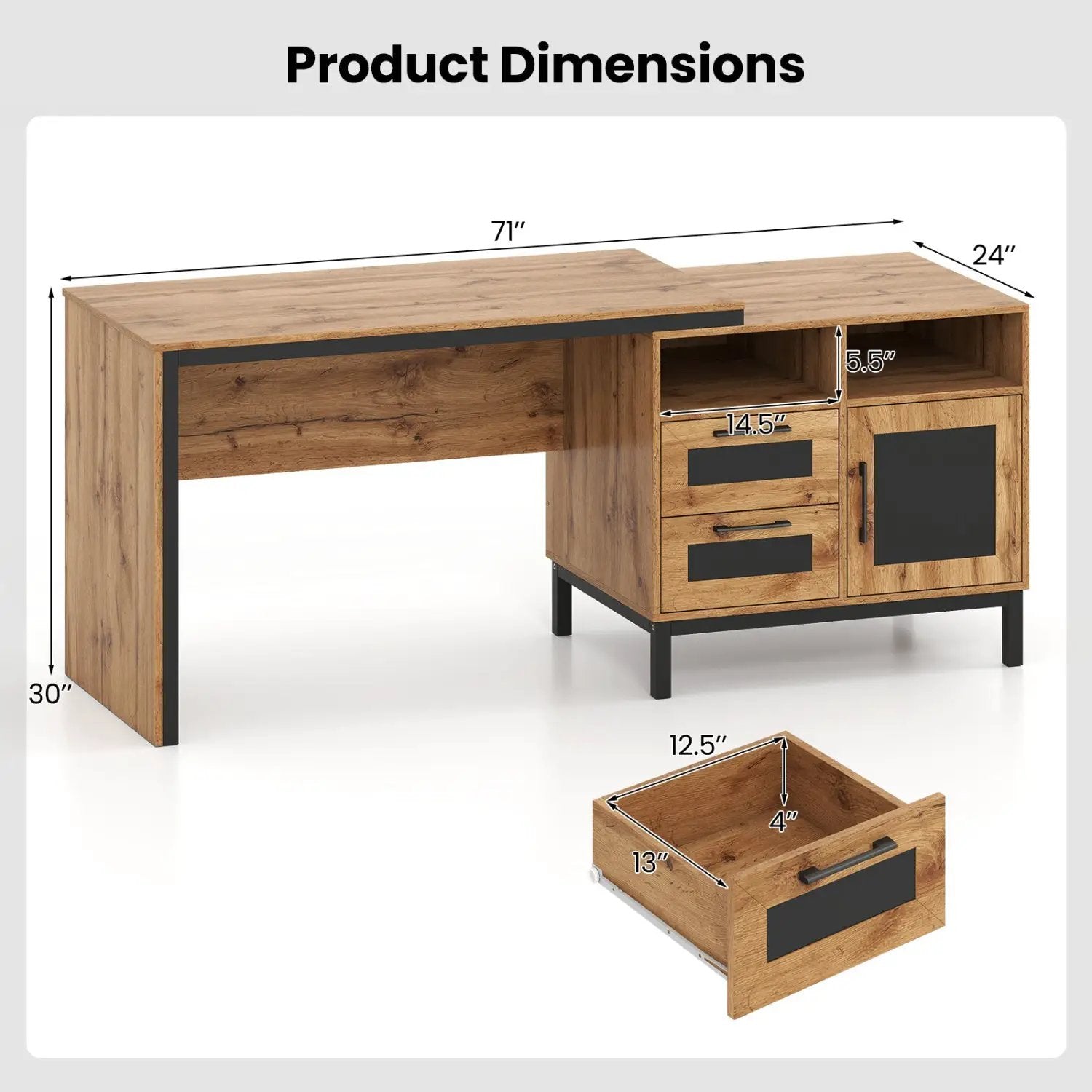 71-Inch Computer Table with Open Compartments and Drawers by DirectDeals
