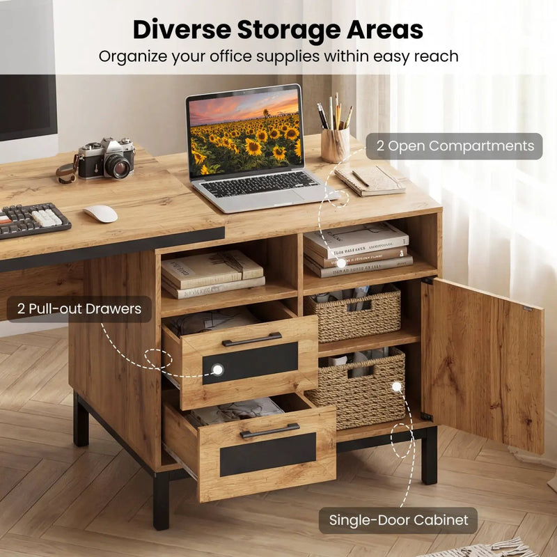 71-Inch Computer Table with Open Compartments and Drawers by DirectDeals