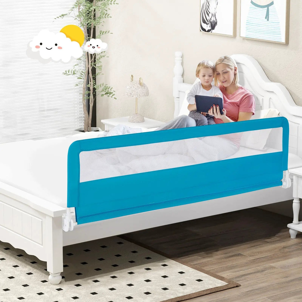 71 Inch Extra Long Swing Down Bed Guardrail with Safety Straps by DirectDeals