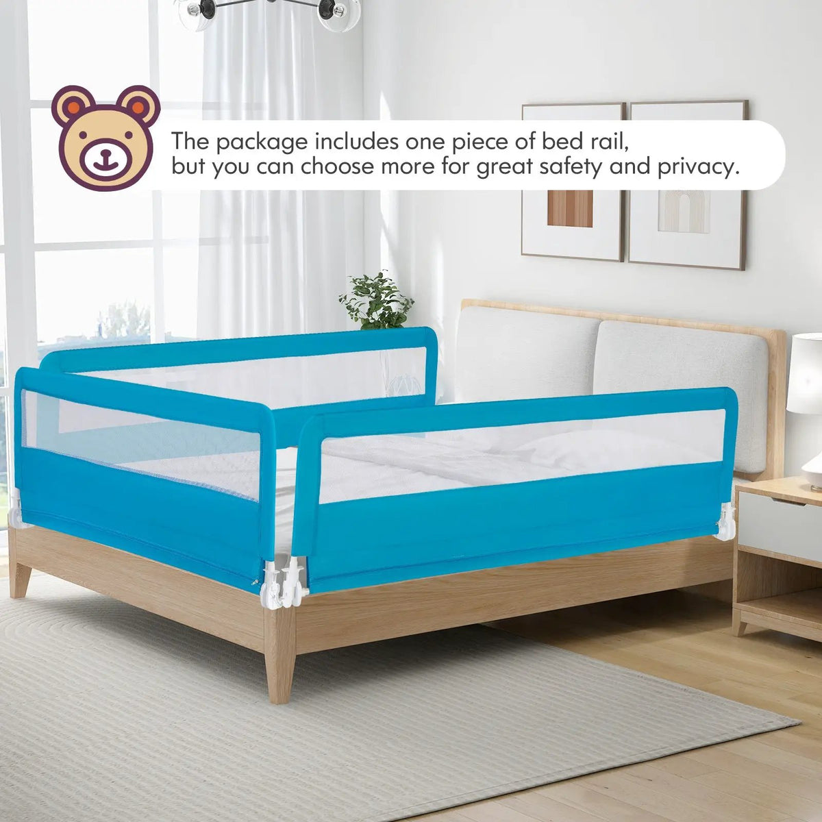 71 Inch Extra Long Swing Down Bed Guardrail with Safety Straps by DirectDeals