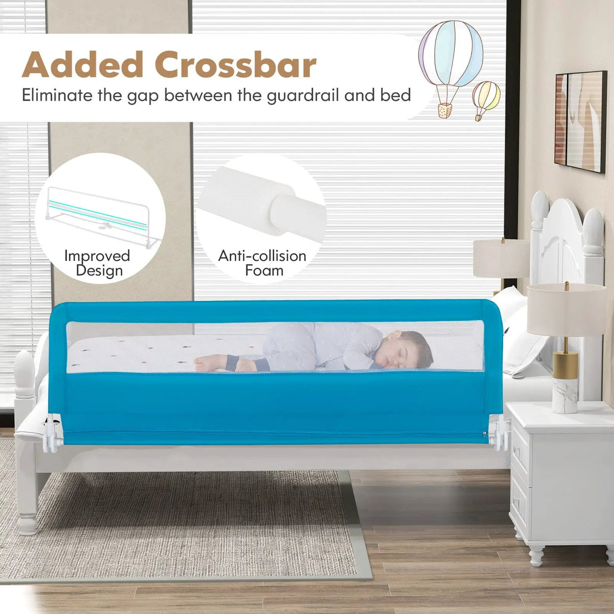 71 Inch Extra Long Swing Down Bed Guardrail with Safety Straps by DirectDeals