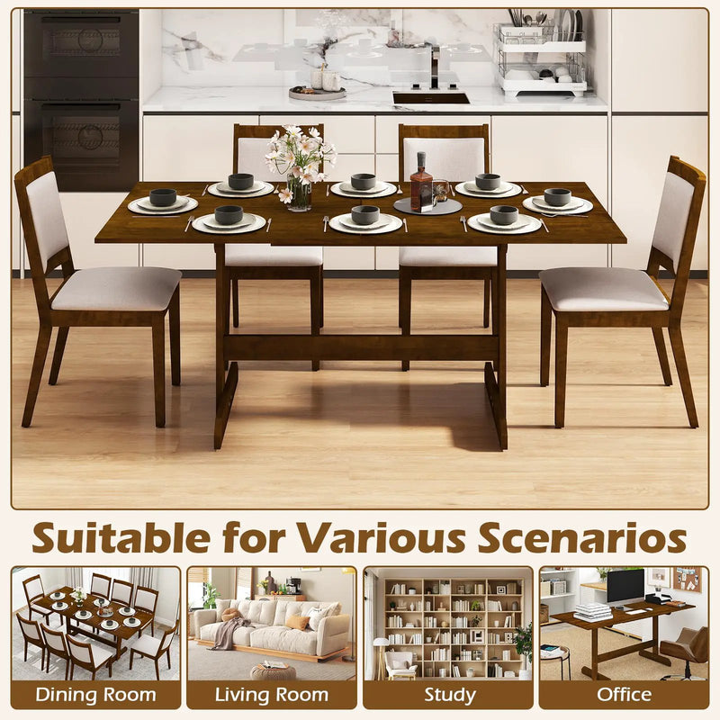 71 Inch Farmhouse Dining Table Wooden Kitchen Table for 6-8 with Rubber Wood Legs-Walnut by DirectDeals